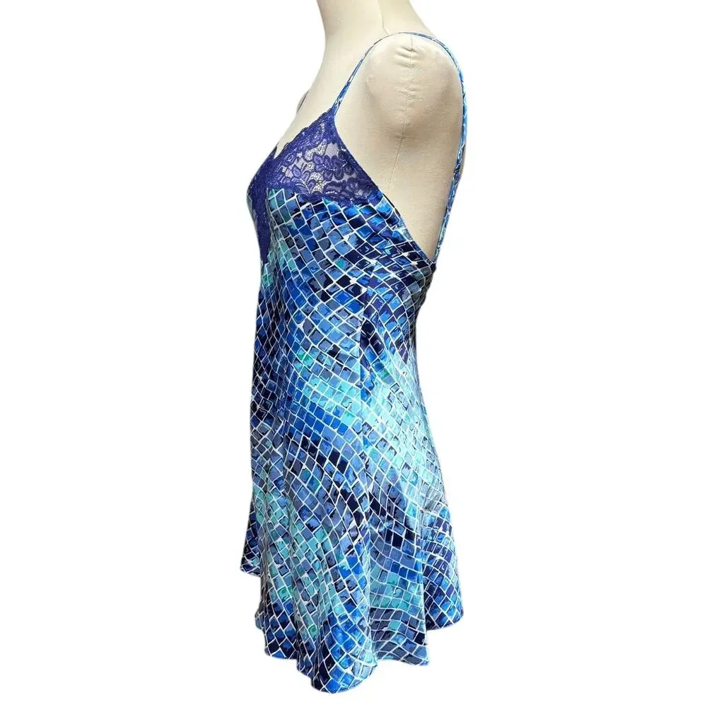 Victoria's Secret Vintage 90s Blue Green Pattern Lace Night Gown XS